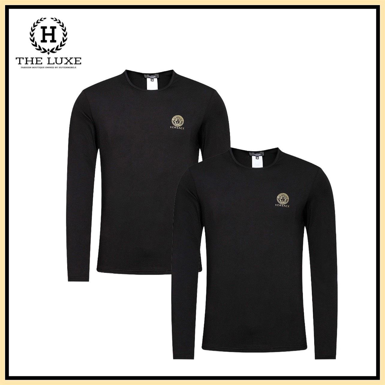 Áo thun Versace đen dài tay logo ngực