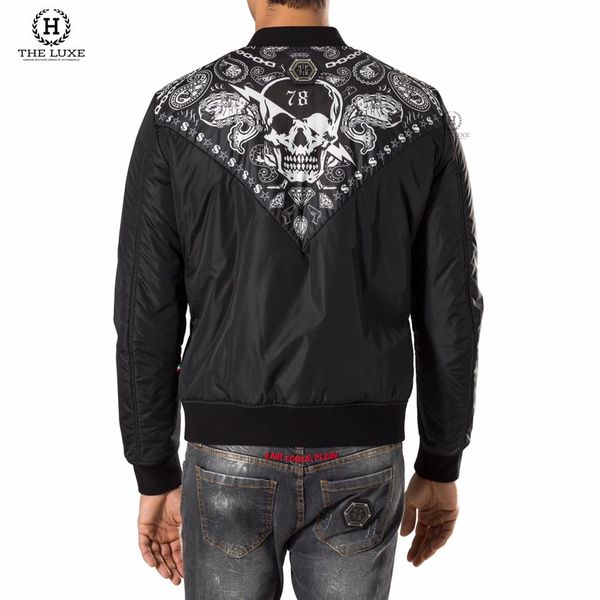 Áo Khoác Bomber Jacket Philipp Plein Đen Hoạ Tiết