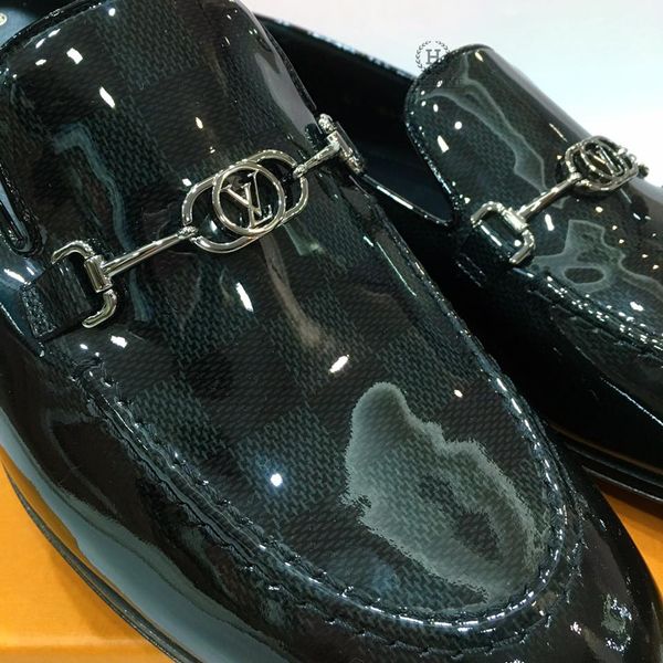 Loafer Louis Vuitton Da Đen Bóng Vân Damier