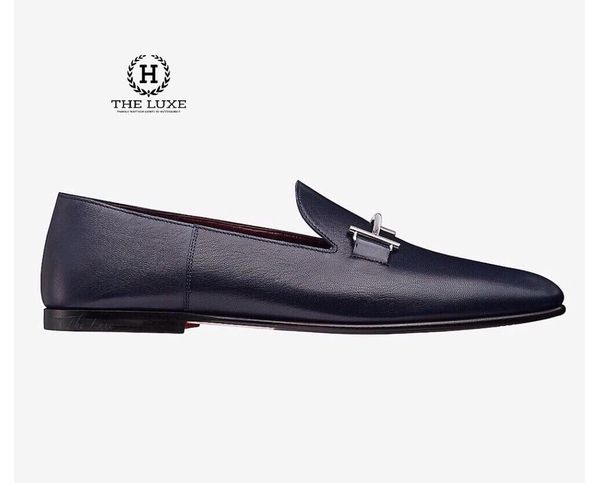 Loafer Hermes Saga Chevre xanh navy