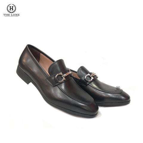  Loafer Salvatore Đen Trơn Khóa Bạc 