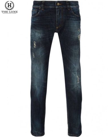  Quần jeans Dolce & Gabbana xanh mài nhẹ tag da 