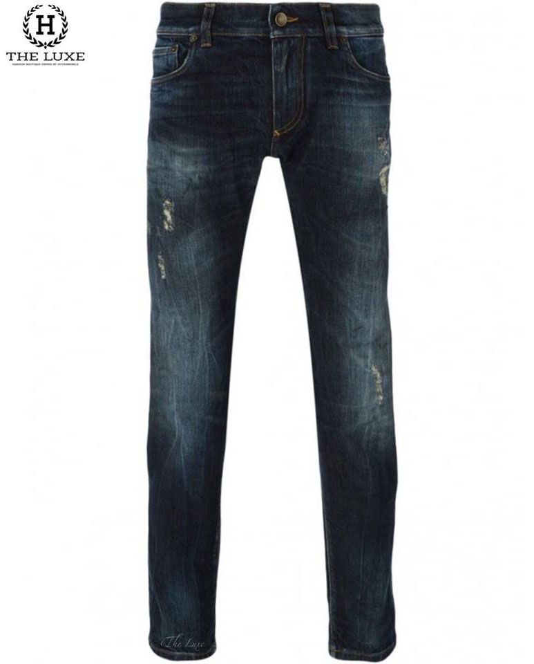 Quần jeans Dolce & Gabbana xanh mài nhẹ tag da