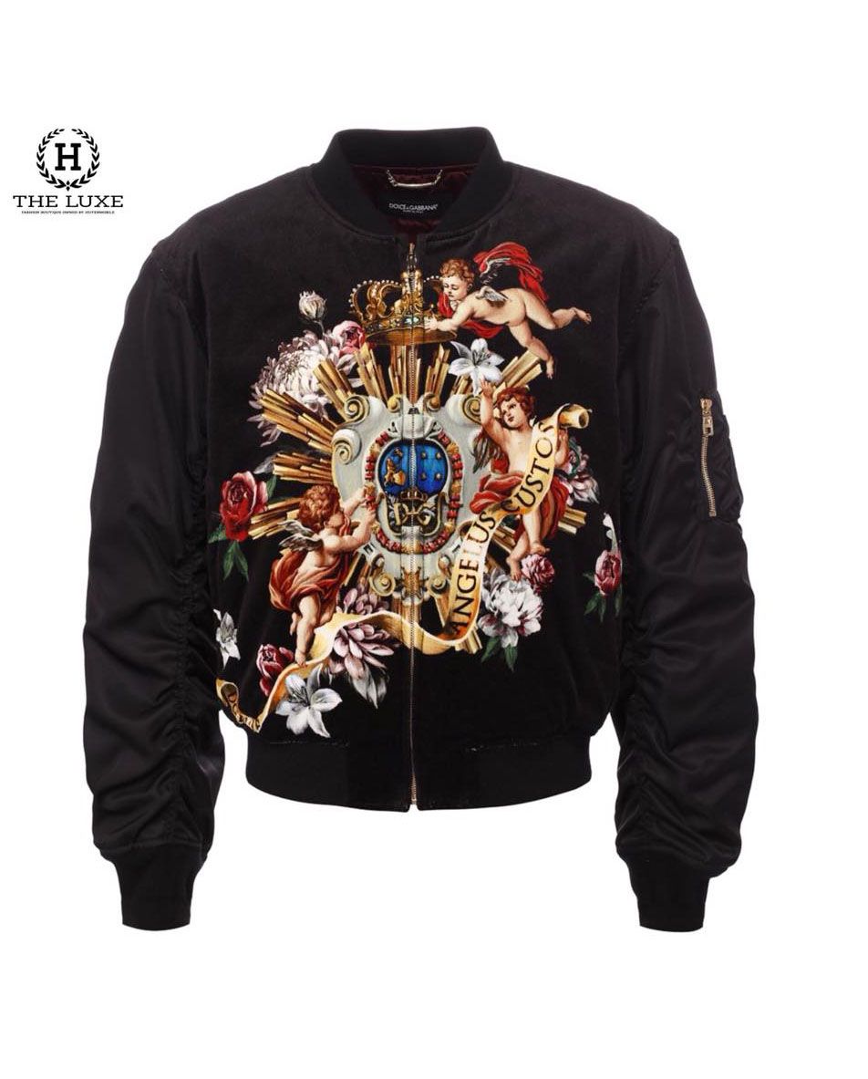 Áo khoác Bomber Dolce & Gabbana đen hoạ tiết Thiên Thần