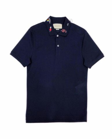  Polo Gucci Navy Cổ Thêu Nhiều Họa Tiết 