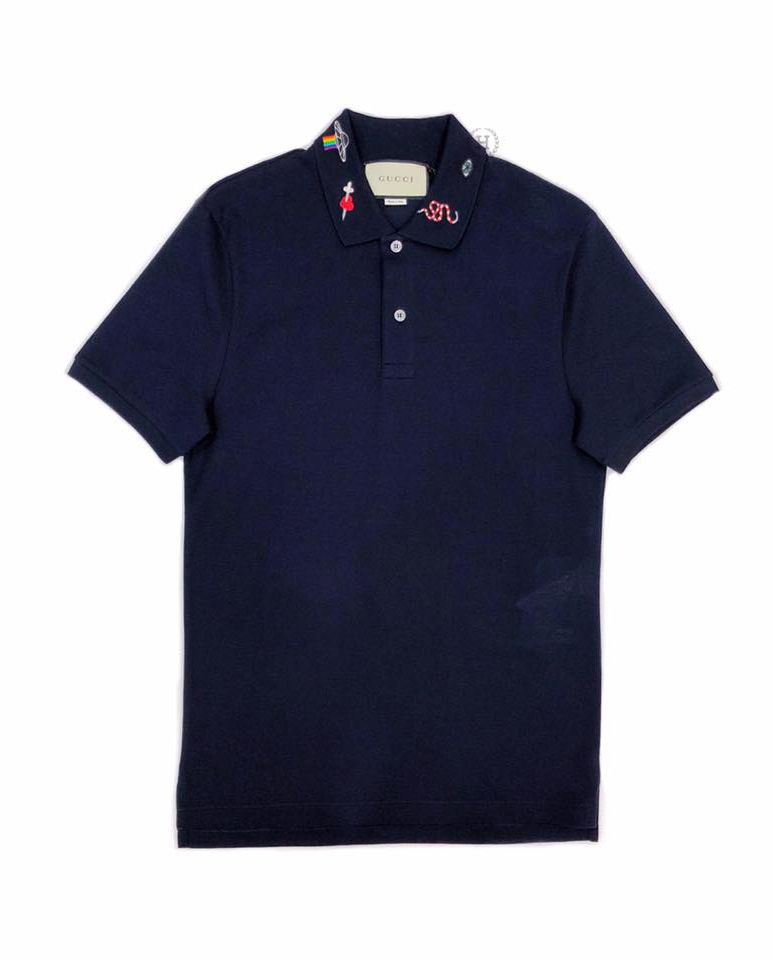 Polo Gucci Navy Cổ Thêu Nhiều Họa Tiết