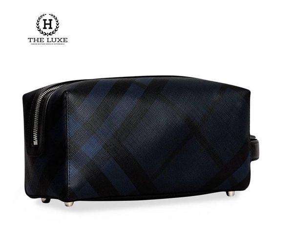 Washbag Burberry kẻ xanh navy