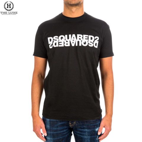  T-shirt Dsquared2 Đen Chữ Ngực Hai Hàng 