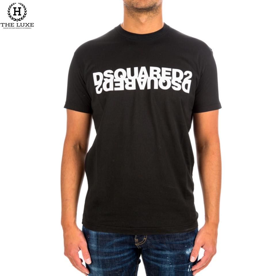 T-shirt Dsquared2 Đen Chữ Ngực Hai Hàng