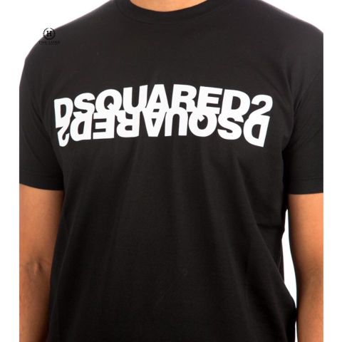  T-shirt Dsquared2 Đen Chữ Ngực Hai Hàng 