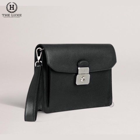  Clutch Dunhill Đen Sần Khóa Bạc 