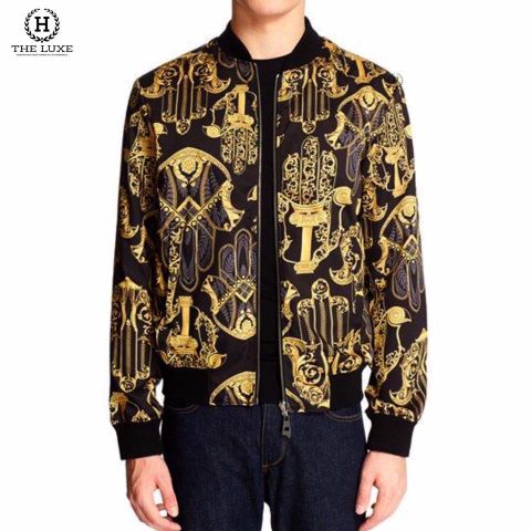  Áo Khoác Bomber Jacket Versace Hoạ Tiết Vàng 2 Mặt 