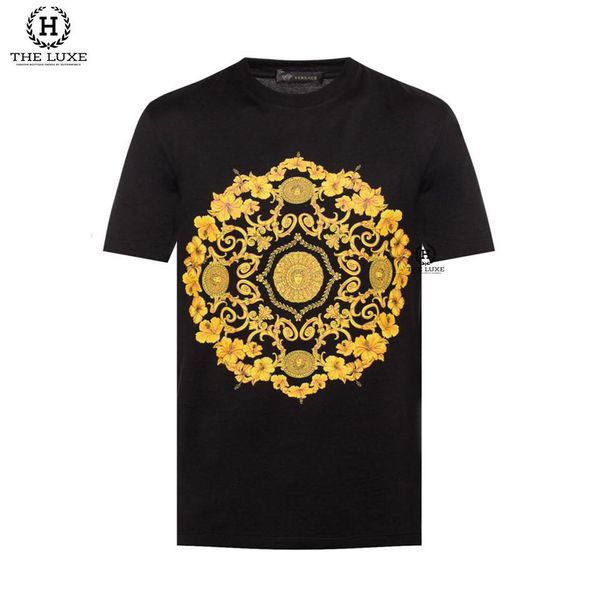 T-shirt Versace Đen Họa Tiết Hoa Vàng