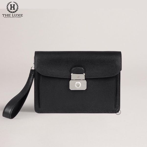 Clutch Dunhill Đen Sần Khóa Bạc