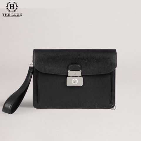  Clutch Dunhill Đen Sần Khóa Bạc 