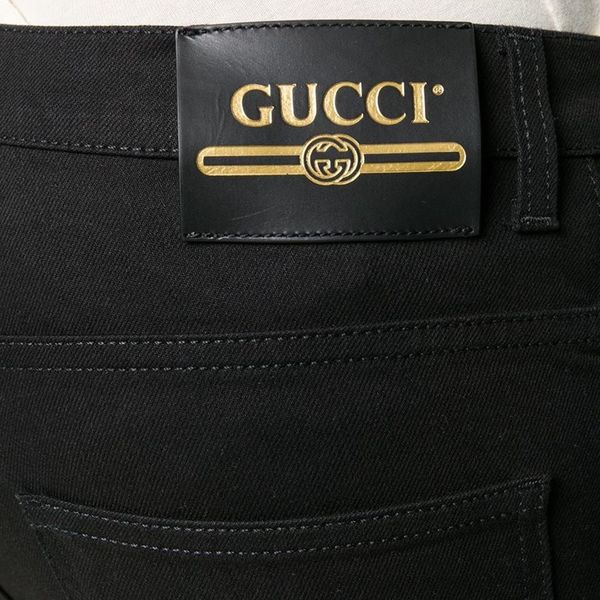 Jeans Gucci Đen Bóng Tag Da