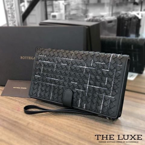  Clutch Bottega Đen Điểm Trắng 