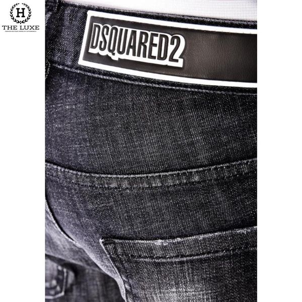 Jeans Dsquared2 Đen Ghi Tag Da Chữ Trắng Rách Nhẹ