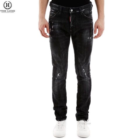  Jeans Dsquared2 Đen Ghi Tag Da Chữ Trắng Rách Nhẹ 