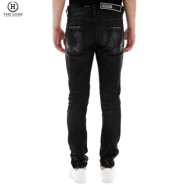 Jeans Dsquared2 Đen Ghi Tag Da Chữ Trắng Rách Nhẹ