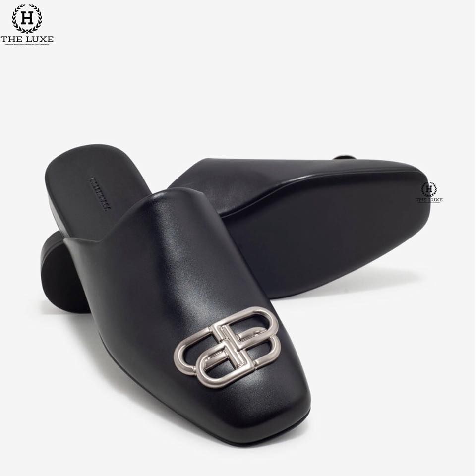 Slippers Balenciaga Đen Tag Bạc