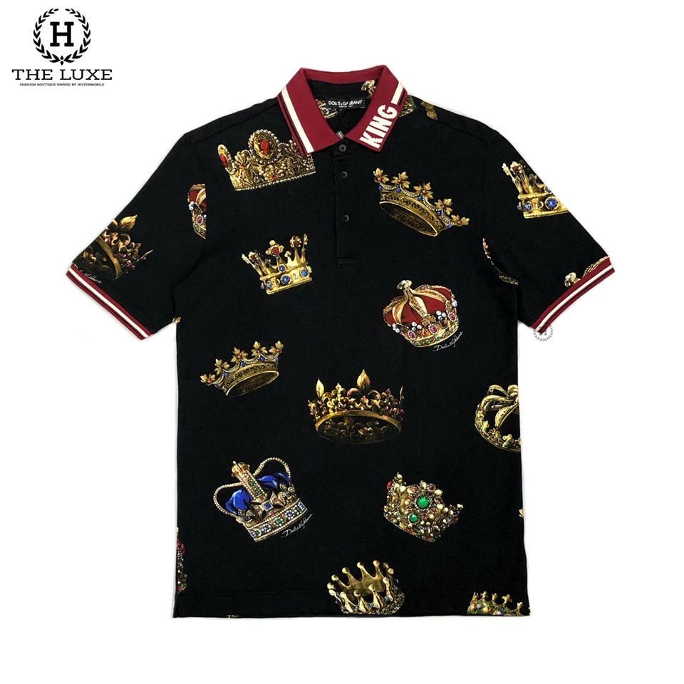 Polo Dolce & Gabbana Đen Cổ Đỏ Vương Miện