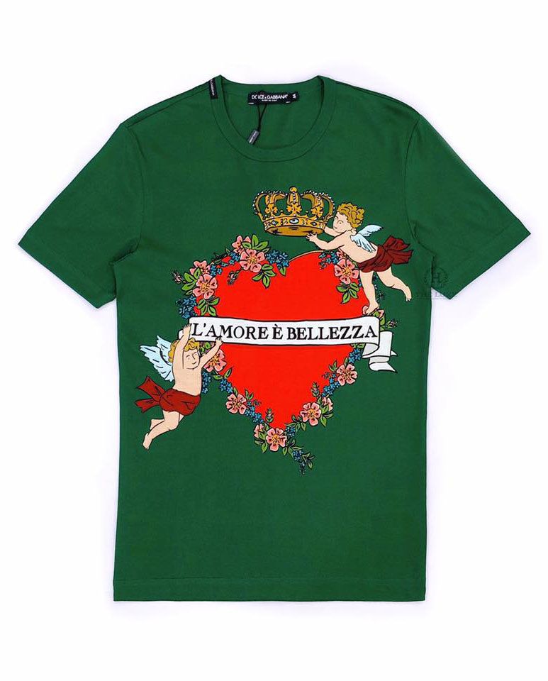 T-shirt Dolce & Gabbana Xanh Lá Họa Tiết Tim Thiên Thần