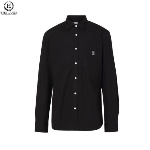  Sơ Mi Burberry Đen Dài Tay Túi Ngực TB 