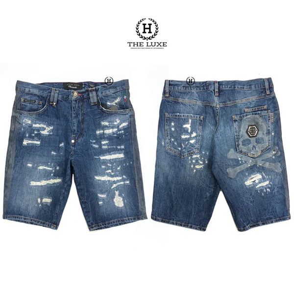 Short Jeans Philipp Plein Rách Logo Túi Sau