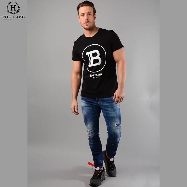 T-shirt Balmain Đen Chữ Lồng To