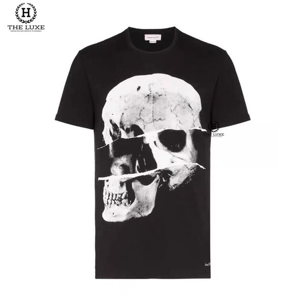 T-shirt Alexander MCQueen Đen Họa Tiết Trắng