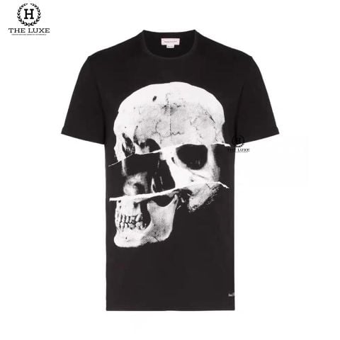  T-shirt Alexander MCQueen Đen Họa Tiết Trắng 