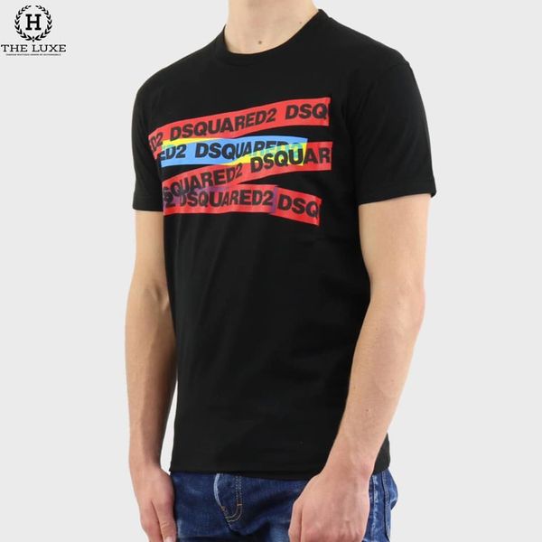 T-shirt Dsquared2 Đen Chữ Ngực Nhiều Màu