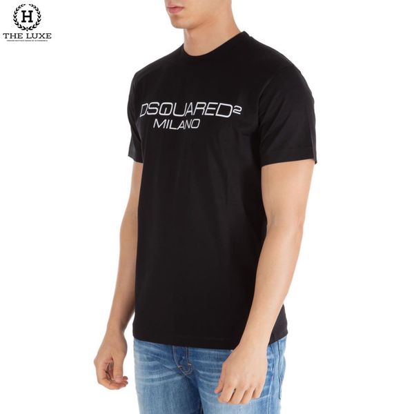 T-shirt Dsquared2 Đen Chữ Ngực Milano