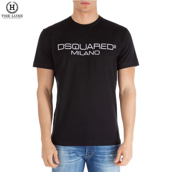 T-shirt Dsquared2 Đen Chữ Ngực Milano