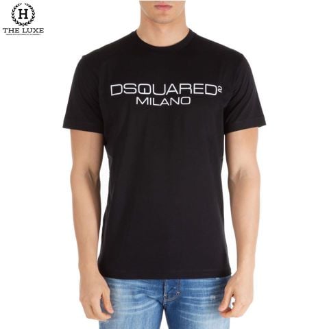  T-shirt Dsquared2 Đen Chữ Ngực Milano 