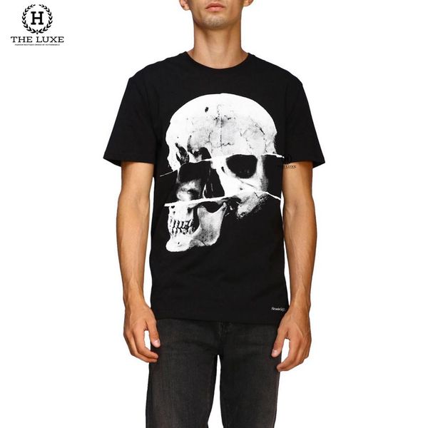 T-shirt Alexander MCQueen Đen Họa Tiết Trắng