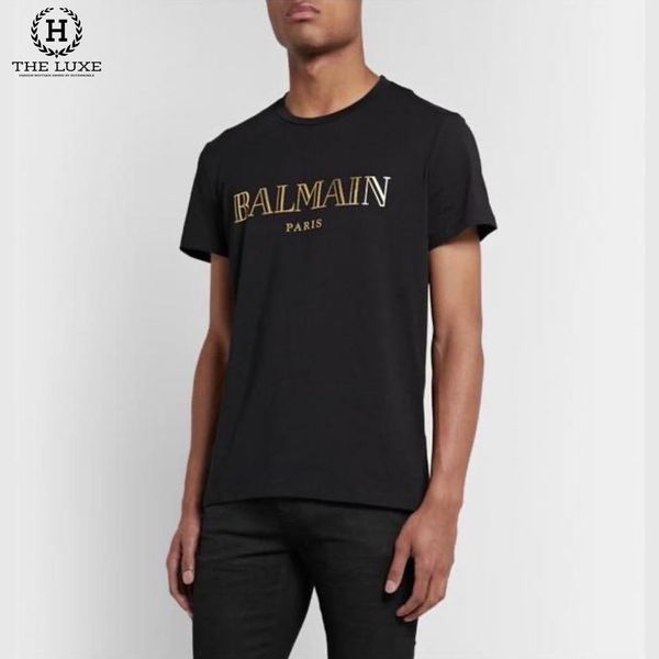 T-shirt Balmain Đen Chữ Ngực Vàng