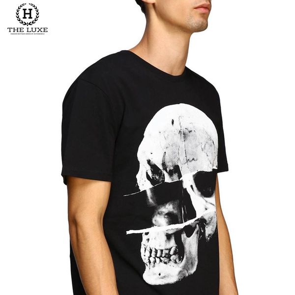 T-shirt Alexander MCQueen Đen Họa Tiết Trắng