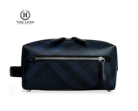  Washbag Burberry kẻ xanh navy 