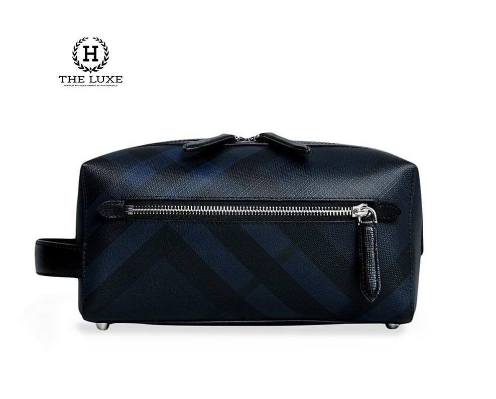 Washbag Burberry kẻ xanh navy