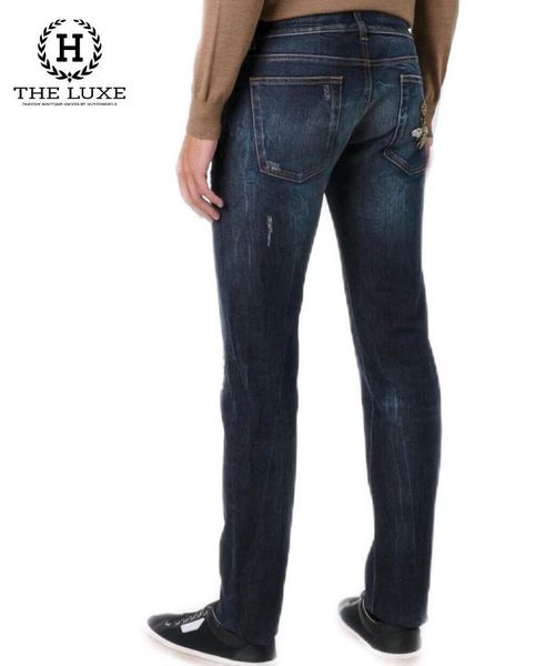 Jeans Dolce & Gabbana xanh rách ong vương miệng túi dáng stretch