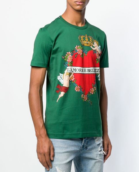 T-shirt Dolce & Gabbana Xanh Lá Họa Tiết Tim Thiên Thần