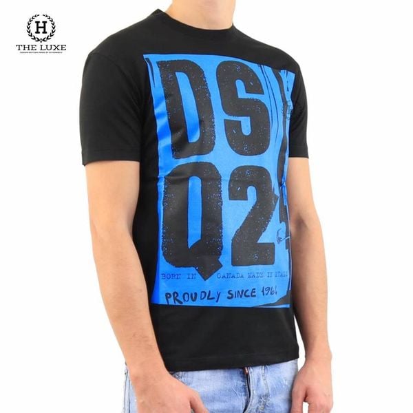 Tshirt Dsquared2 đen họa tiết xanh