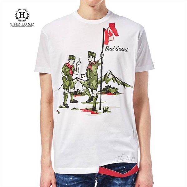 Tshirt DSQUARED2  trắng hoạ tiết Bad Scout