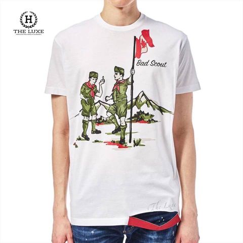  Tshirt DSQUARED2  trắng hoạ tiết Bad Scout 