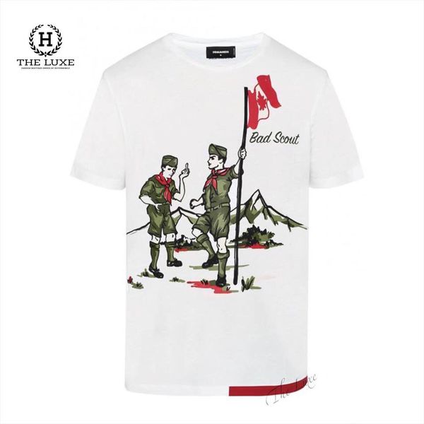 Tshirt DSQUARED2  trắng hoạ tiết Bad Scout