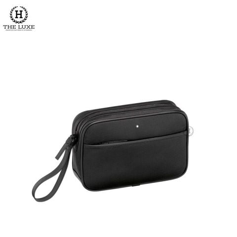  Clutch Mont Blanc đen vân da đan 