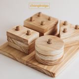 Bộ thả hình khối trụ bằng gỗ, đồ chơi Montessori wood puzzle trí tuệ
