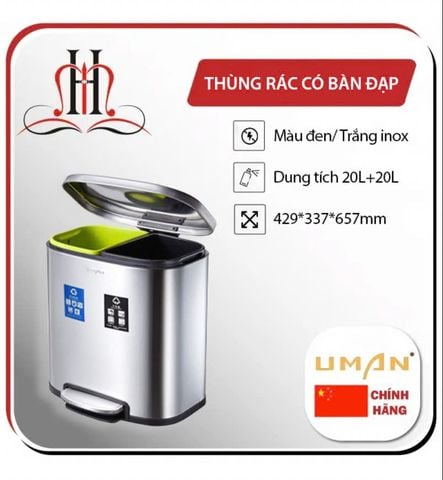 Thùng rác inox 2 ngăn HM 8236B Dung tích 20L + 20L